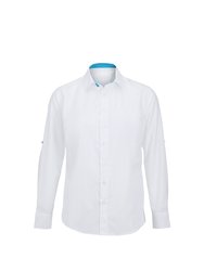 Alexandra Mens Roll Sleeve Hospitality Work Shirt - White/ Peacock