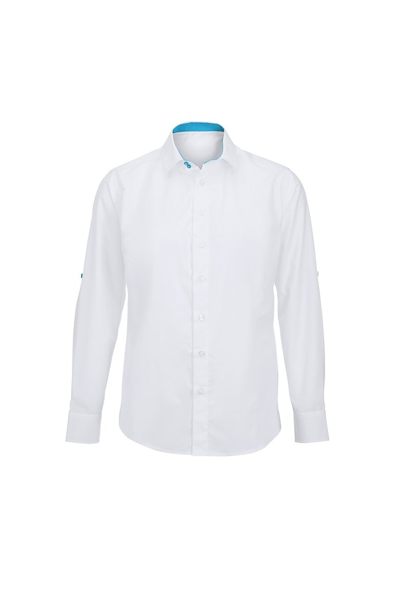Alexandra Mens Roll Sleeve Hospitality Work Shirt - White/ Peacock