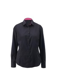 Alexandra Womens/Ladies Roll Sleeve Hospitality Work Shirt (Black/ Pink) - Black/ Pink