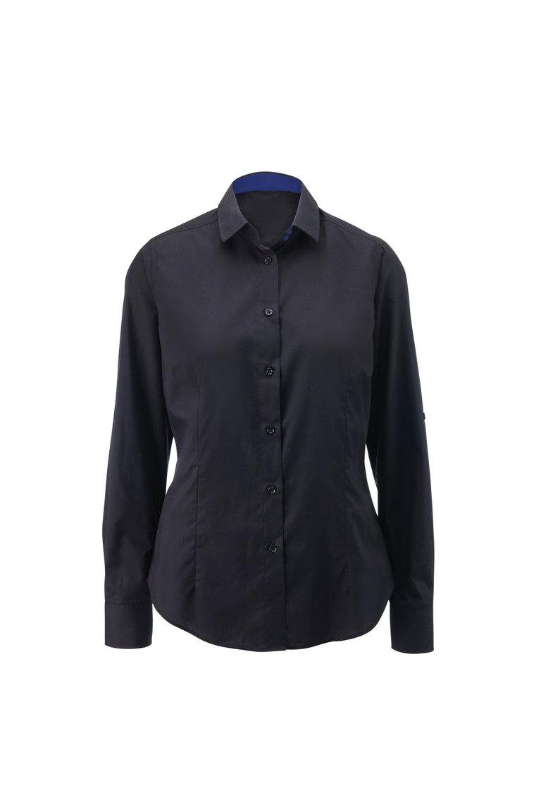Alexandra Womens/Ladies Roll Sleeve Hospitality Work Shirt (Black/ Royal) - Black/ Royal