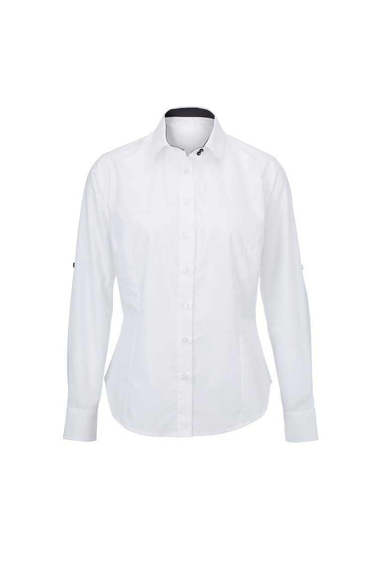 Alexandra Womens/Ladies Roll Sleeve Hospitality Work Shirt (White/ Black) - White/ Black