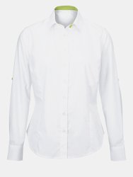 Alexandra Womens/Ladies Roll Sleeve Hospitality Work Shirt (White/ Lime) - White/ Lime