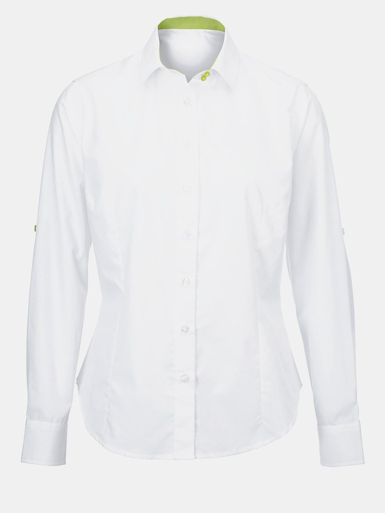 Alexandra Womens/Ladies Roll Sleeve Hospitality Work Shirt (White/ Lime) - White/ Lime