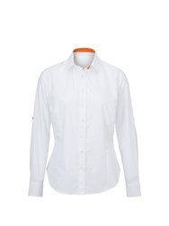 Alexandra Womens/Ladies Roll Sleeve Hospitality Work Shirt (White/ Orange) - White/ Orange