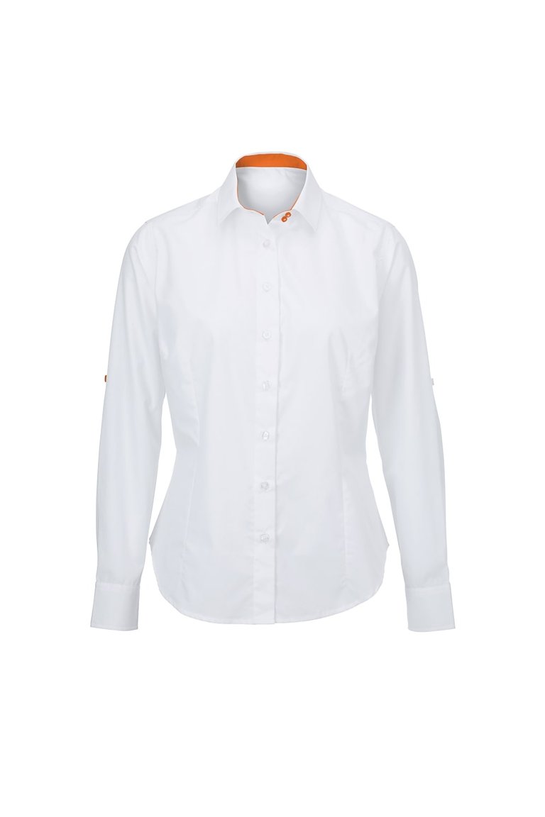 Alexandra Womens/Ladies Roll Sleeve Hospitality Work Shirt (White/ Orange) - White/ Orange