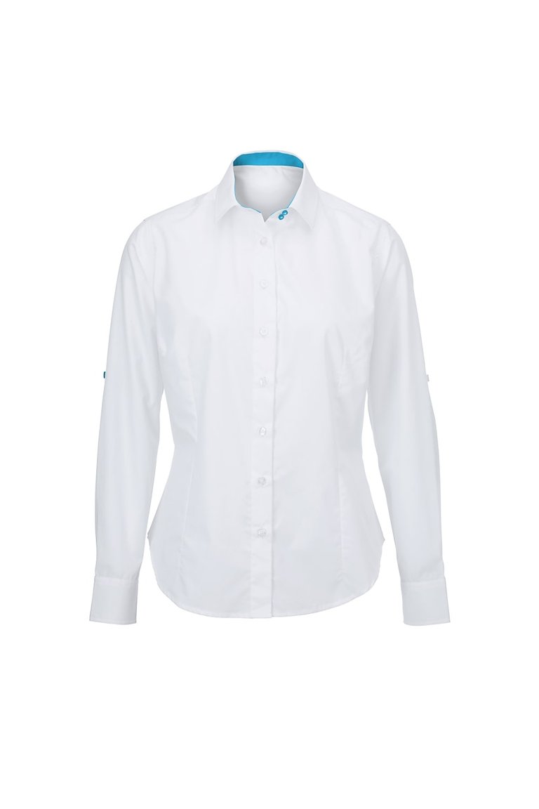 Alexandra Womens/Ladies Roll Sleeve Hospitality Work Shirt (White/ Peacock) - White/ Peacock