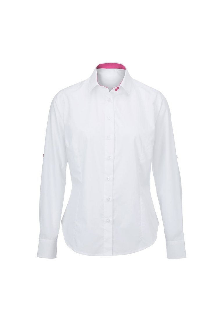 Alexandra Womens/Ladies Roll Sleeve Hospitality Work Shirt (White/ Pink) - White/ Pink