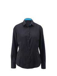 Womens/Ladies Roll Sleeve Hospitality Work Shirt - Black/Peacock