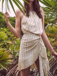 Merina Striped Fringe Wrap Dress