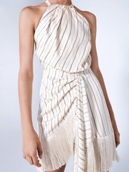 Merina Striped Fringe Wrap Dress - White