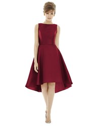 Bateau Neck Satin High Low Cocktail Dress - D697 - Burgundy