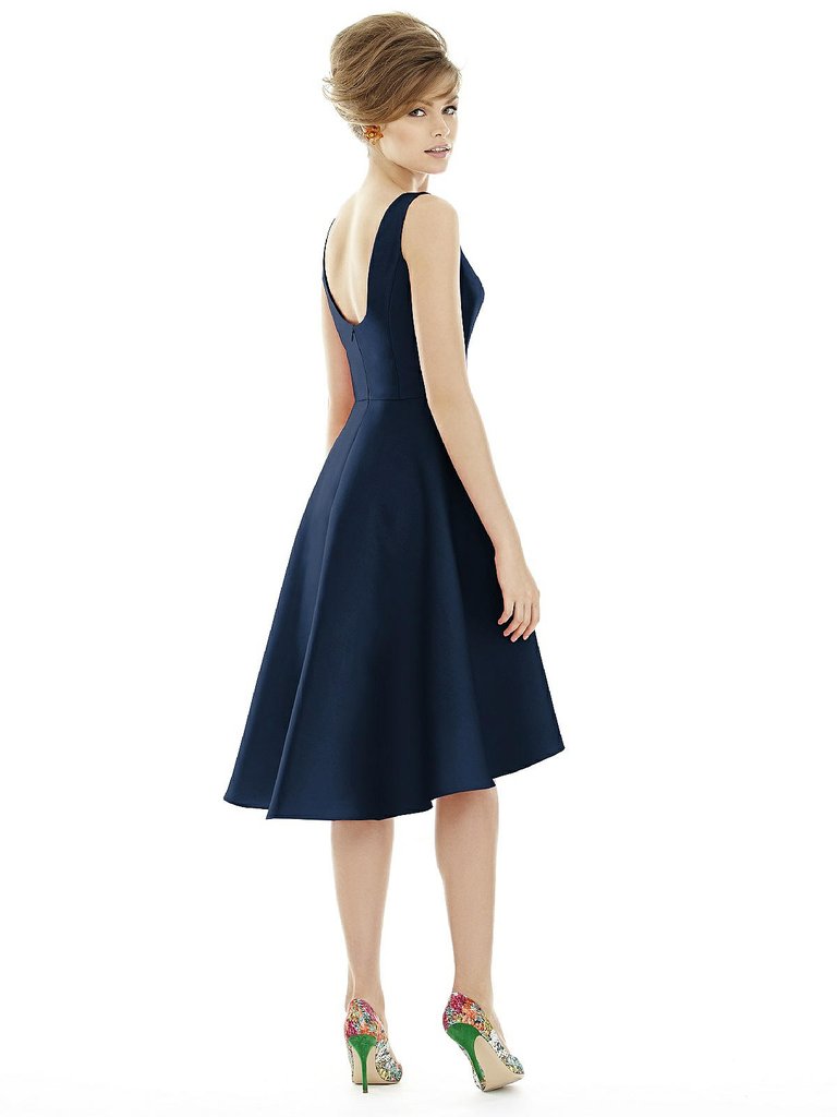 Bateau Neck Satin High Low Cocktail Dress - D697