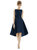 Bateau Neck Satin High Low Cocktail Dress - D697 - Midnight Navy