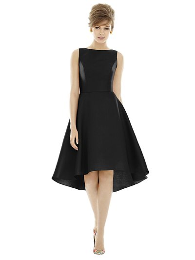 Alfred Sung Bateau Neck Satin High Low Cocktail Dress - D697 product