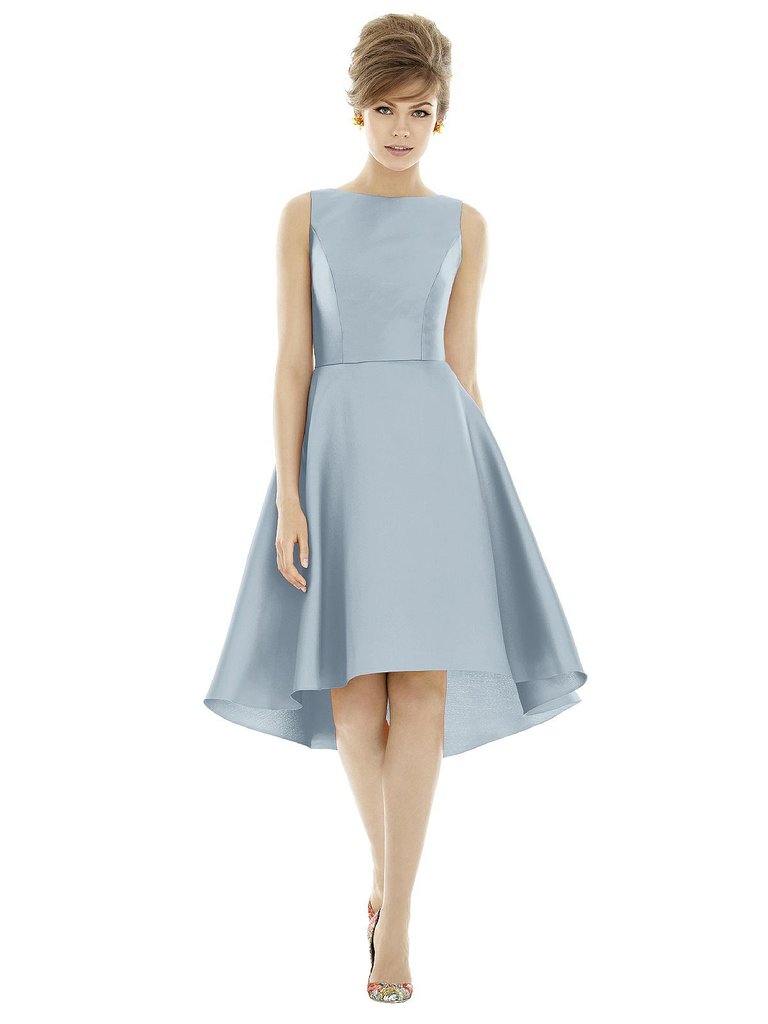 Bateau Neck Satin High Low Cocktail Dress - D697 - Mist