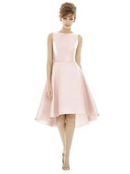 Bateau Neck Satin High Low Cocktail Dress - D697 - Blush