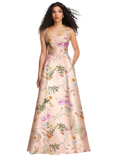 Alfred Sung Boned Corset Closed-Back Floral Satin Gown with Full Skirt - D844FP product