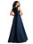 Boned Corset Closed-Back Satin Gown with Full Skirt and Pockets - D844