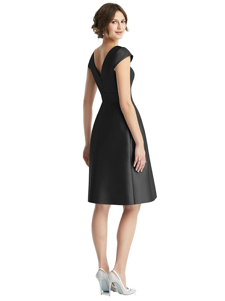 Cap Sleeve Pleated Cocktail Dress With Pockets - D766 