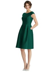 Cap Sleeve Pleated Cocktail Dress With Pockets - D766  - Hunter Green