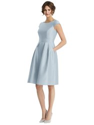 Cap Sleeve Pleated Cocktail Dress With Pockets - D766  - Mist