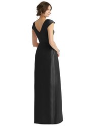 Cap Sleeve Pleated Skirt Dress With Pockets - D767 