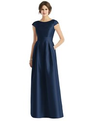 Cap Sleeve Pleated Skirt Dress With Pockets - D767  - Midnight Navy