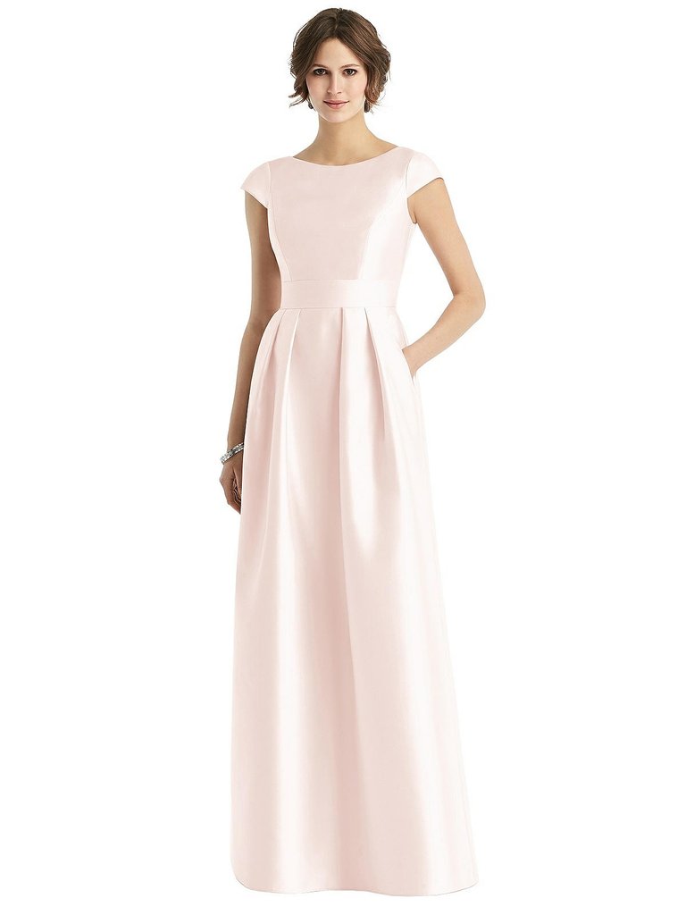 Cap Sleeve Pleated Skirt Dress With Pockets - D767  - Blush