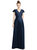 Cap Sleeve V-Neck Satin Gown With Pockets - D779 - Midnight Navy