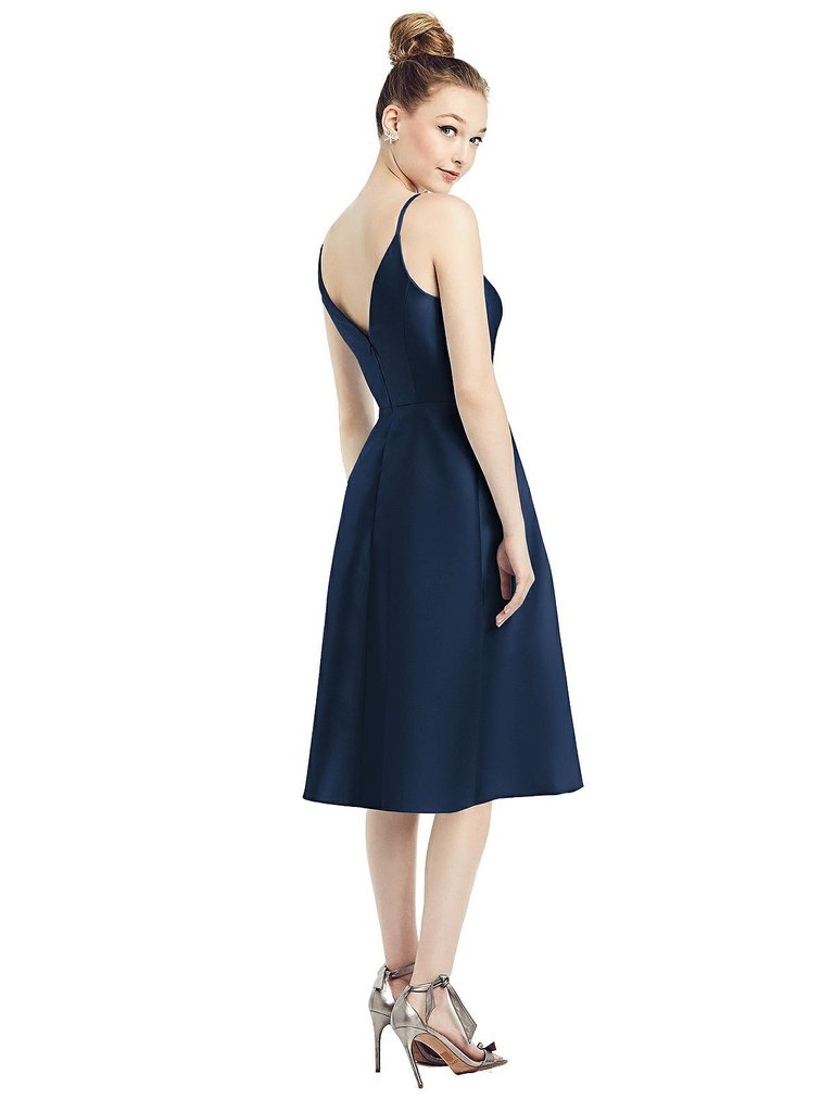 Draped Faux Wrap Cocktail Dress With Pockets - D777