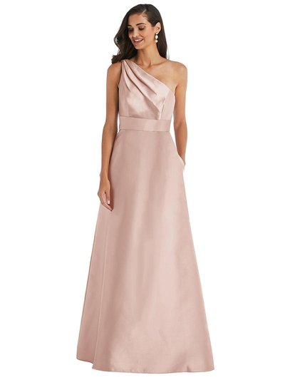 Alfred Sung Draped One-Shoulder Satin Maxi Dress With Pockets - D815 product