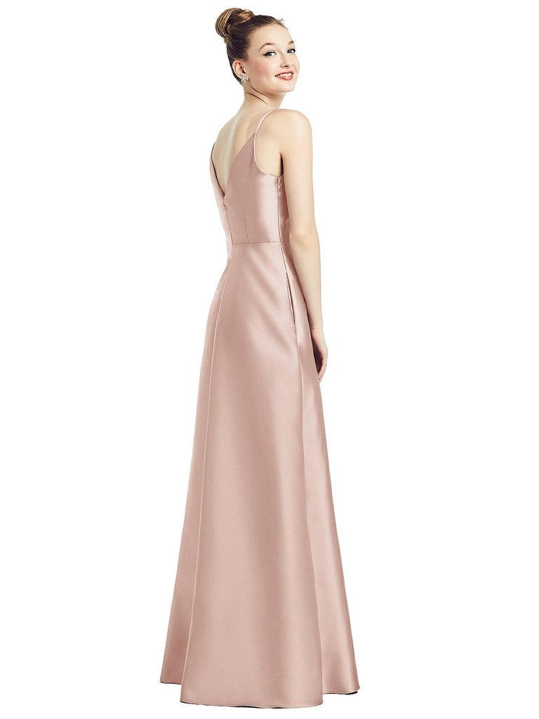 Draped Wrap Satin Maxi Dress With Pockets - D776