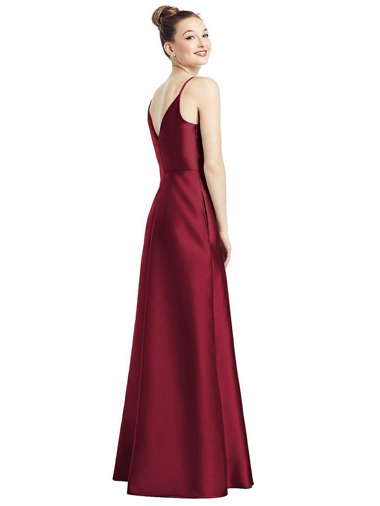 Draped Wrap Satin Maxi Dress With Pockets - D776