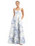 Floral Lace-Up Back Bustier Satin Dress With Full Skirt and Pockets - D852FP - Cottage Rose Larkspur