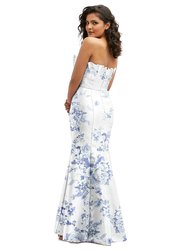 Floral Strapless Satin Fit And Flare Dress With Crumb-Catcher Bodice - D853FP