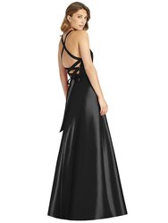 Halter Lace-Up A-Line Maxi Dress - D763