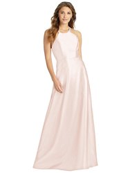 Halter Lace-Up A-Line Maxi Dress - D763 - Blush
