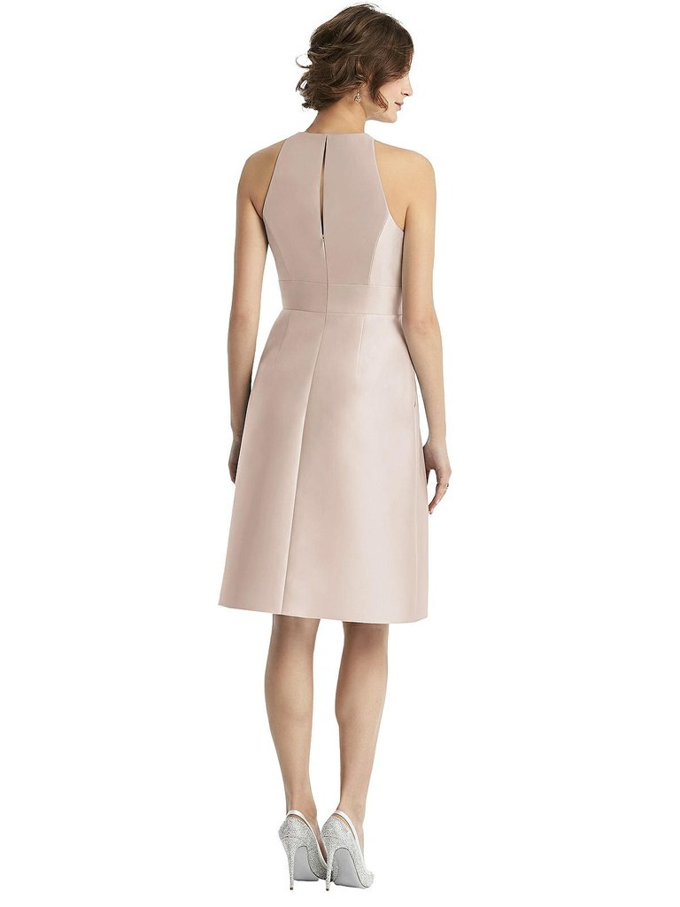 High-Neck Satin Cocktail Dress With Pockets - D769  