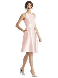 High-Neck Satin Cocktail Dress With Pockets - D769   - Blush