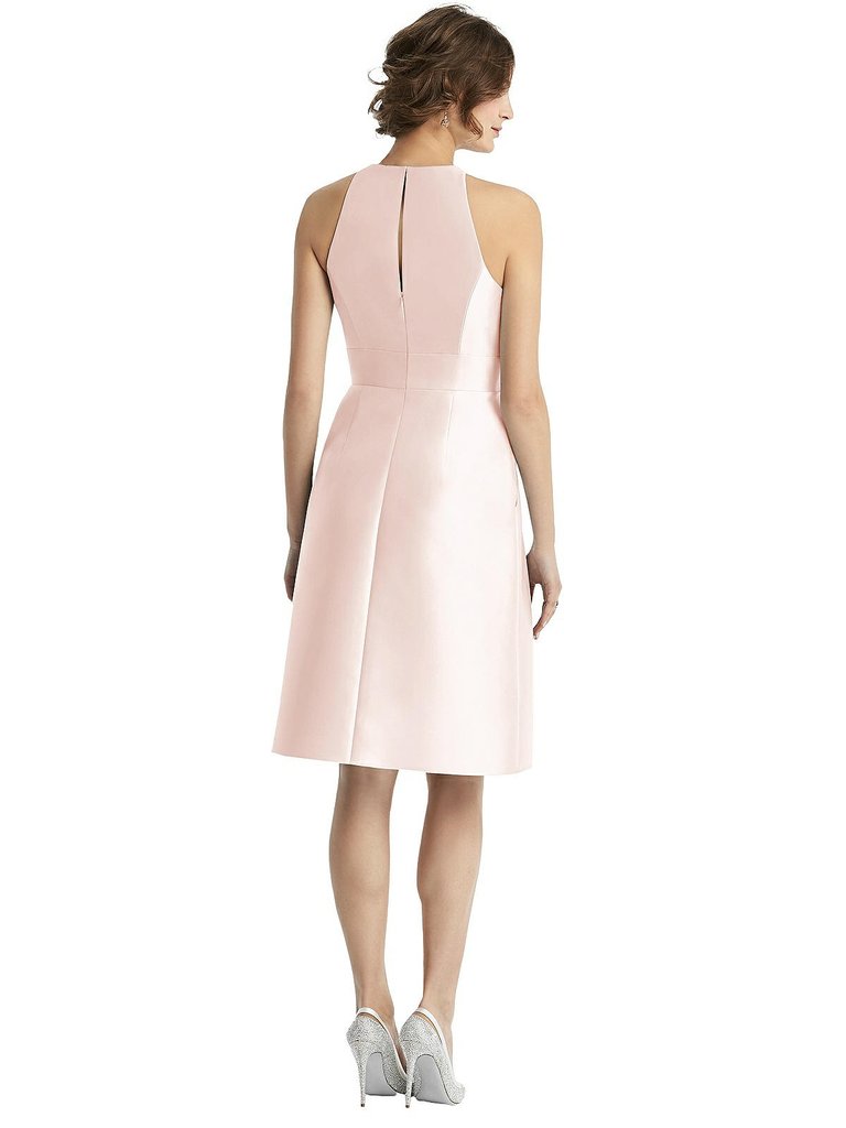 High-Neck Satin Cocktail Dress With Pockets - D769  