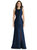 Jewel Neck Bowed Open-Back Trumpet Dress With Front Slit - D824  - Midnight Navy