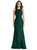 Jewel Neck Bowed Open-Back Trumpet Dress With Front Slit - D824  - Hunter Green