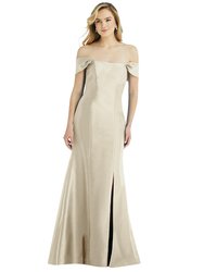 Off-the-Shoulder Bow-Back Satin Trumpet Gown - D793 - Champagne