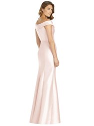 Off-the-Shoulder Cuff Trumpet Gown With Front Slit - D760