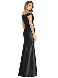 Off-the-Shoulder Cuff Trumpet Gown With Front Slit - D760