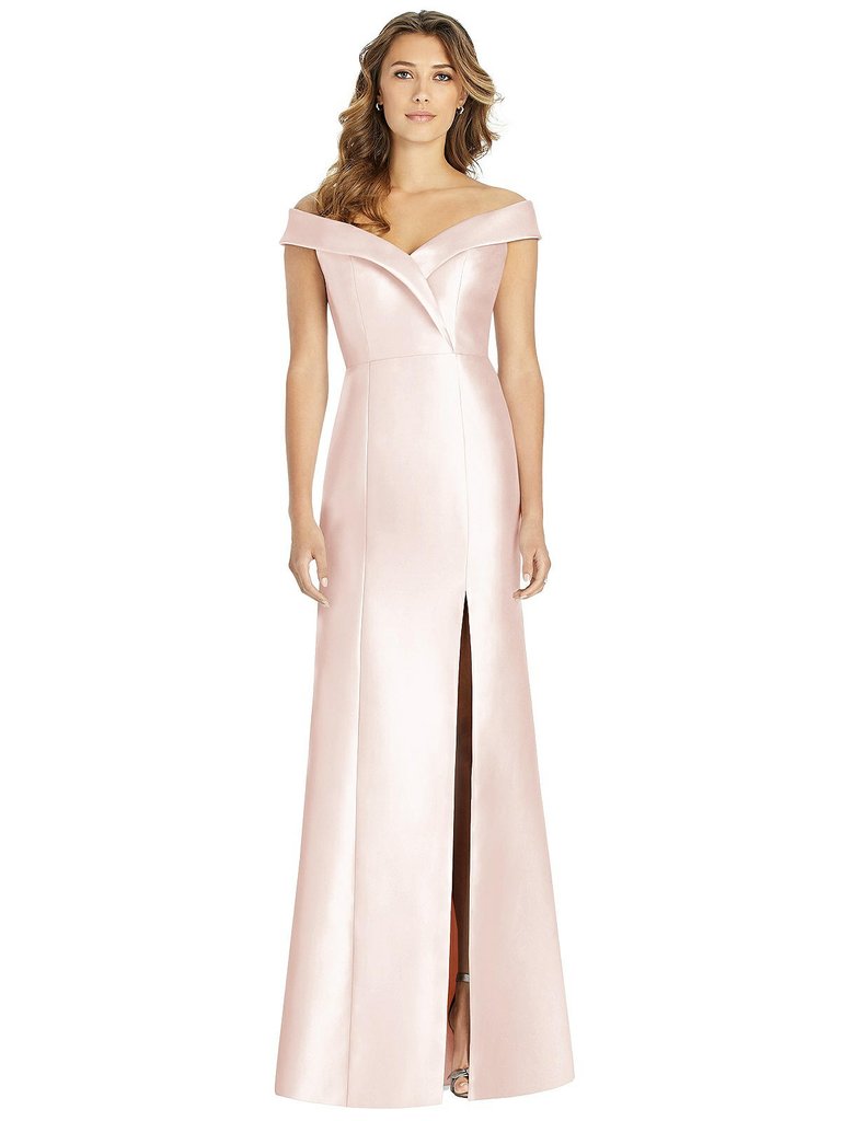 Off-the-Shoulder Cuff Trumpet Gown With Front Slit - D760 - Blush