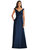 Off-the-Shoulder Draped Wrap Satin Maxi Dress - D811  - Midnight Navy