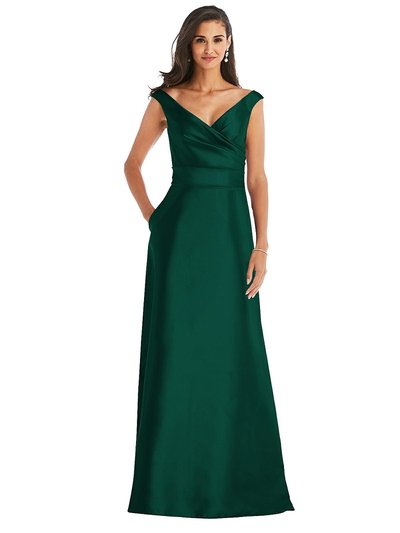 Alfred Sung Off-the-Shoulder Draped Wrap Satin Maxi Dress - D811  product