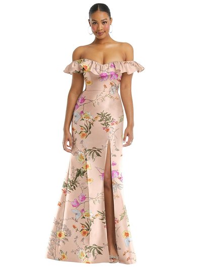 Alfred Sung Off-The-Shoulder Ruffle Neck Floral Satin Trumpet Gown - D836FP product