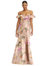 Off-The-Shoulder Ruffle Neck Floral Satin Trumpet Gown - D836FP - Butterfly Botanica Pink Sand
